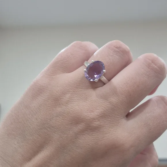 925 Natural Silver Ring with Amethyst Gemstone Handmade Ring - Picture 5 of 7